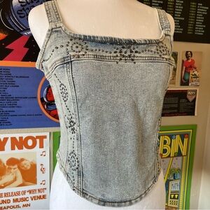 Y2K blue denim studded corset tank top